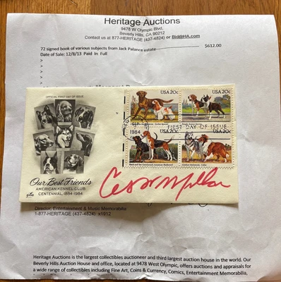 CESAR MILLAN AUTOGRAPHED "OUR BEST FRIENDS" 1984 FIRST DAY ISSUE NEAR MINT FDC - Image 1 of 2