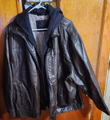 Calvin Klein Mens Faux Leather Motorcycle Jacket With Hood Size XXL - Image 1 of 4