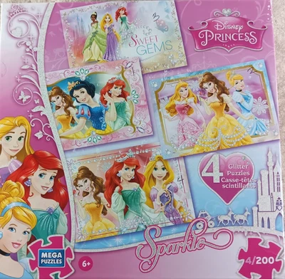 Disney Princess 4 Glitter Puzzles 200 Pieces Each 2015 Mattel - Image 1 of 4