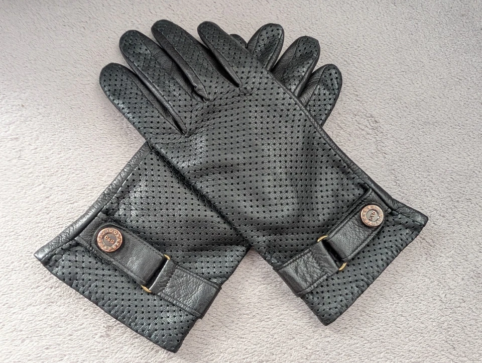 Dolce & Gabbana D&G Logo Negro Piel de Cordero Guantes Perforados Mujer Talla 6.5 Foto 1 de 4