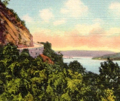 Vintage Linen Postcard Storm King Highway Mountains Hudson River NY c1937 - Image 1 of 3