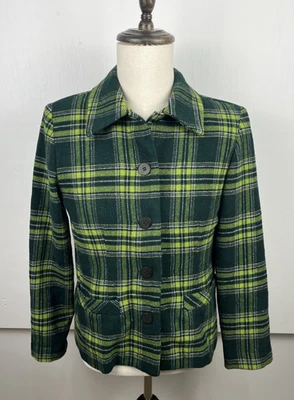 Vintage NY & Co Wool Blend Shacket Women's Medium Green Plaid Made in USA - Image 1 of 4