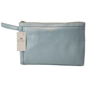 Jessica Simpson Large T Gusset Clutch Wristlet Baby Blue Faux Leather NWT - Picture 1 of 8