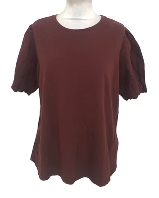 Ro & Zo Women's T-shirt Size M Chocolate Jersey Body Puff Woven Sleeve New F1 - Image 1 of 4