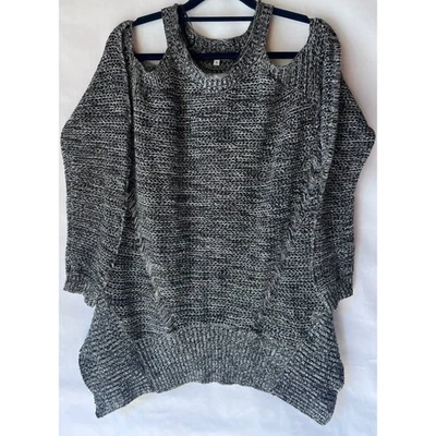 Willow & Clay Black White Knit Cold Shoulder Sweater Tunic Top - Image 1 of 4