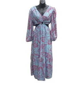 Jessica Simpson Long Dress Size MED Long Flowing Tropical Pink & Blue - Picture 1 of 12