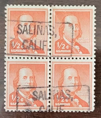1 block of 4 stamps 1/2 cent Ben Franklins Scott #1030 - Image 1 of 2