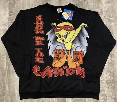 全新带标签 复古 1997 年 Warner Bros Looney Tunes Tweety Bird 万圣节运动衫 90 年代 — 第 1/4 张图片