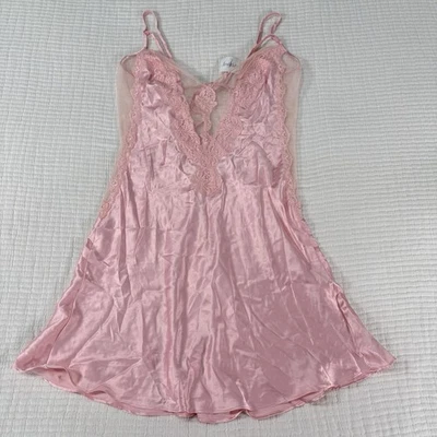 Fredericks of Hollywood Lingerie Pink Satin Lace Slip Dress Vtg Y2K Coquette NEW - Image 1 of 4