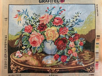 Grafitec  Printed needlepoint canvas 50 X 60 Cm Canvas Only flowers in a vase - Image 1 of 4