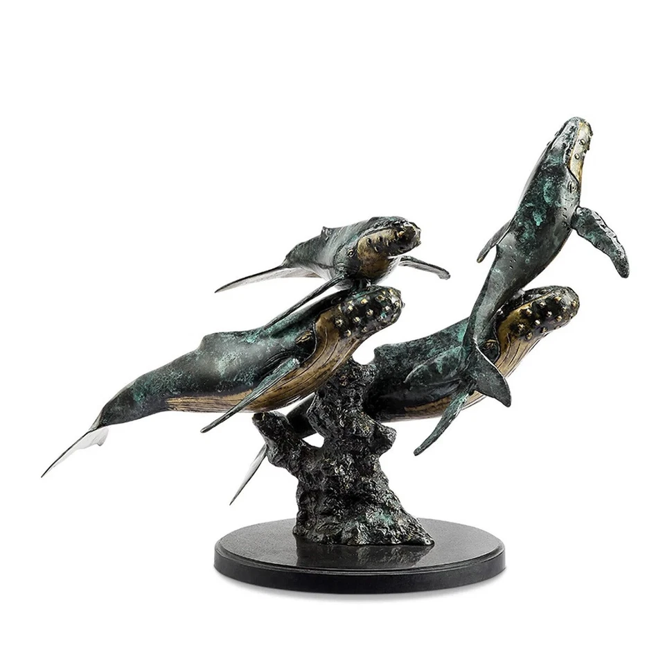 HUGE Humpback Quartet Whales Brass Marble Sculpture Statue 23 In Long  SPI 51084 - Image 1 of 1