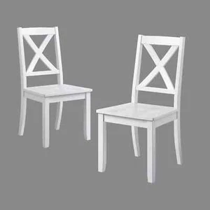 Farmhouse Dining Chairs Set 2 White Solid Wood French Country Kitchen Cross Back - Picture 1 of 24