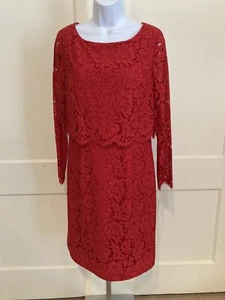 Alex Marie Size 10 Red Floral Lace Long Sleeves Lined Shift Party Dress - Picture 1 of 11