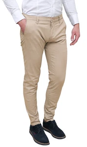 PANTALONI UOMO DIAMOND CASUAL PRIMAVERA ESTATE BEIGE SLIM FIT IN COTONE - Foto 1 di 3