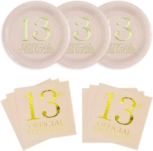 Birthday Party Plates and Napkins Party Supplies Set Serve up to 20 Guests (13 Y - Picture 1 of 6