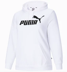 PUMA Hoodie Womens Plus Size 2X Fleece Big Cat Logo Sweatshirt White with Black - Picture 1 of 8
