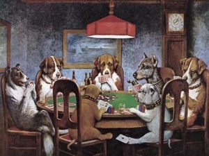 Impresión artística de 22x16 pulgadas A Friend in Need de Coolidge perros famosos jugando al póker - Imagen 1 de 1