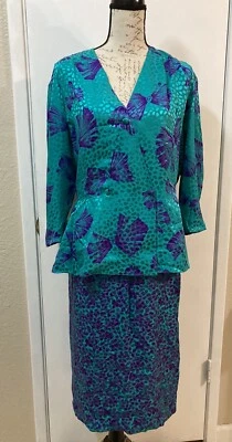 Conjunto Maxi Falda Blusa Asimétrica NORA NOH 100% Seda Joya Verde Púrpura De Colección 14 Foto 1 de 4