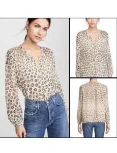 Joie Cordell Leopard Animal print long sleeve 100% silk top in cappuccino size L - Picture 1 of 9