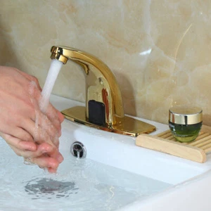 Rubinetto Bagno Oro Miscelatore Elettronico Automatico Sensore Touchless Rubinetto Mani Libere  - Foto 1 di 6