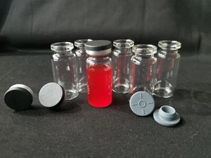 10ml, 20mm Clear Vials + Blk Caps Crimp Top Glass HPLC Beveled Edge Top (50pcs) - Picture 1 of 3