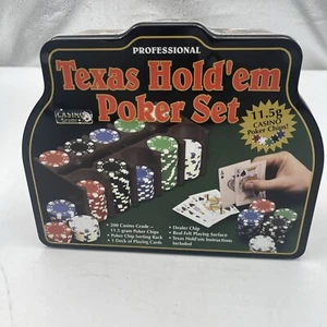 Texas Hold'Em Poker Set Metal Tin Chips Cards Professional 2005 New - Picture 1 of 2