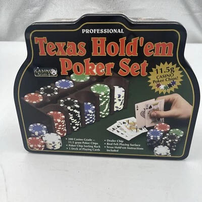 Texas Hold'Em Poker Set Metal Tin Chips Cards Professional 2005 New - Image 1 of 2