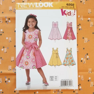 New Look Sewing Pattern 6202 Girls Dresses w/variations Size 3-8 NEW - image 1 of 2