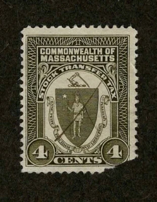 Massachusetts Commonwealth Revenue Stock Transfer Tax 4c Stamp 1920 - Image 1 of 2