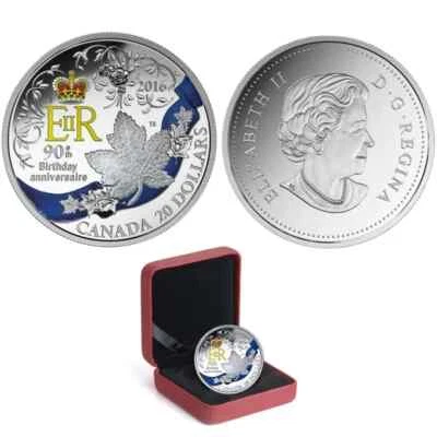 Moneda de plata pura 2016 $20 A Celebración del 90 cumpleaños de Su Majestad - 1 oz Foto 1 de 2