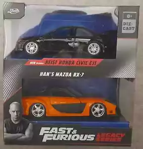 Fast and Furious Heist Honda Civic EJ1 & Hans Mazda RX-7 1:32 Jada - Picture 1 of 1