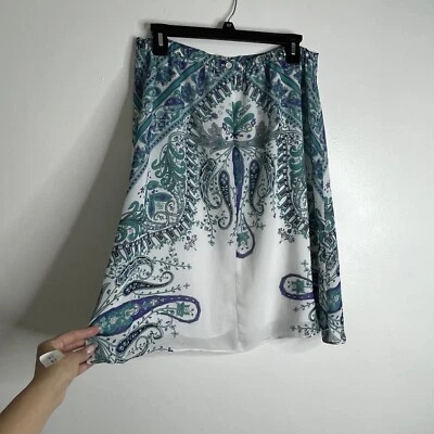 Dressbarn Skirt M Paisley White Over Knee Side Zip Office Business Casual Bottom - Image 1 of 4