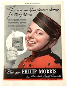 1938 Phillip Morris Niño Niño Bell Hop Cigarrillo Fumar Vintage Anuncio Impreso - Imagen 1 de 2