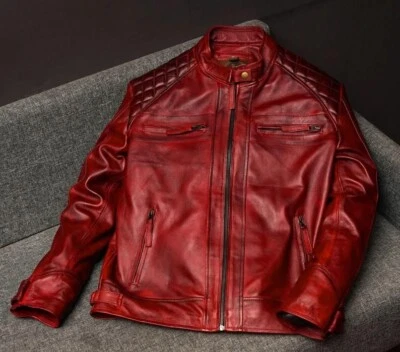Men's Leather Jacket Handmade Biker Racing Genuine Leather Jacket Zipper Jacket - Image 1 of 4