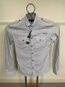 Mens River Island Button Up Shirt XXS Long Sleeve Black & White Pinstripe BNWT - Picture 1 of 10