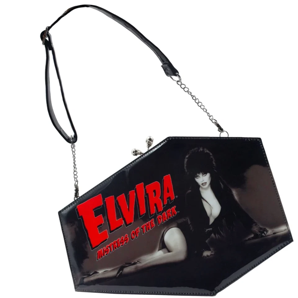 Bolso de Hombro Kreepsville 666 Elvira Negro Patente Calavera Kisslock Ataúd Nuevo con Etiquetas Foto 1 de 4