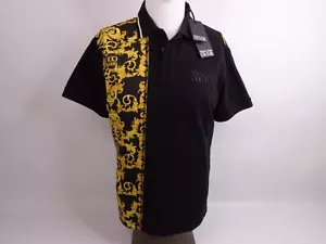 NWT VERSACE JEANS COUTURE SS POLO SHIRT LG BLACK GOLD - Picture 1 of 8