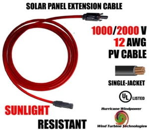 Cable fotovoltaico de extensión de panel solar rojo de 12 AWG con conectores compatibles con MC4 - Imagen 1 de 1