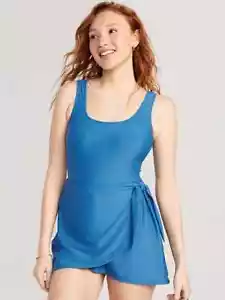 Neu mit Etikett Old Navy Damen Badeanzug vorne Badeanzug Seitenkrawatte Sarong-Stil blau M - Bild 1 von 8