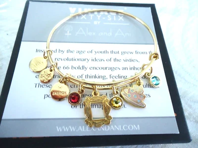 Alex and Ani FRIENDS MARCO Y TAZA DE CAFÉ Brazalete Dorado Brillante Nuevo con Tarjeta y Caja Foto 1 de 4