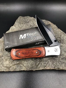 MTech USA Tactical Brown Pakkawood Linerlock 4 1/2" Pocket Knife MT415 - Picture 1 of 12