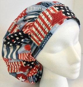 Patriotic Scrub Cap Large Bouffant Medical Surgery Veterinarian Chef Dental Hat - Picture 1 of 4