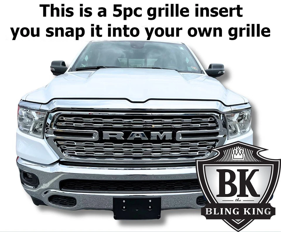 Se adapta a Dodge Ram 1500 2022-2024 malla cromada 5 piezas parrilla inserción Big Horn Foto 1 de 4