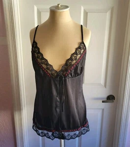 Vintage Petra Fashions Lingerie Camicia Pizzo Nero e Rosso Taglia M Cravatta Anteriore Usa - Foto 1 di 6
