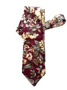 Liberty of London Collection Men's 100% Silk Necktie Flowers on Burgundy 56x3.75 - Picture 1 of 6