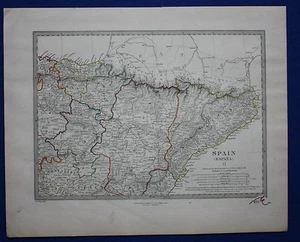 Original antique map NORTH EAST SPAIN, ESPANA, PAMPLONA, BARCELONA, SDUK, 1845 - Picture 1 of 3