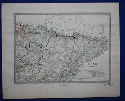 Original antique map NORTH EAST SPAIN, ESPANA, PAMPLONA, BARCELONA, SDUK, 1845 - Imagem 1 de 3