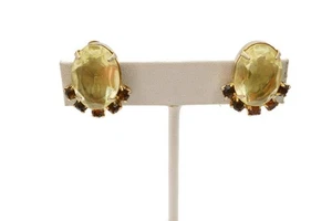 Pendientes de clip vintage tono dorado estrás amarillo - Imagen 1 de 8