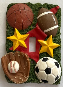 Vtg Sports Themed Ceramic Light Switch Cover Kids Boys Bedroom Decor - Picture 1 of 2