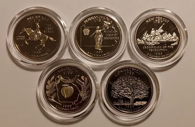 1999-S U.S. State Quarters, clad PRF, 5-coin lot, in Air-Tites. **LOW SHIPPING** - Image 1 of 2